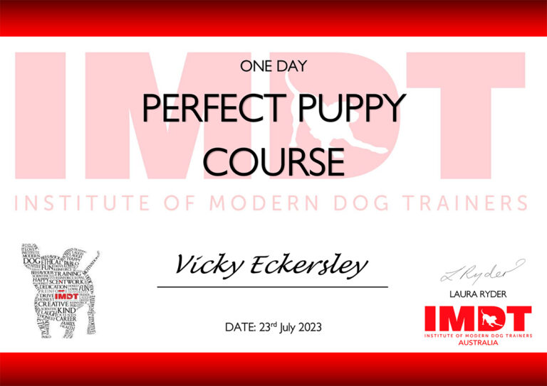 Perfect Puppy Course Certificate Completed By Vicky Eckersley
