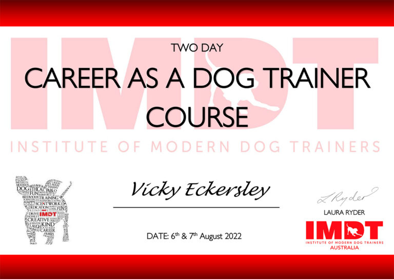 Career As A Dog Trainer Course Completed By Vicky Eckersley