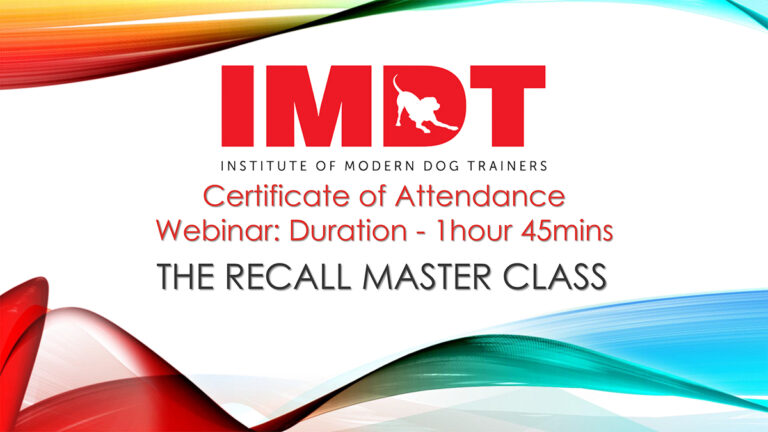The Recall Master Class Certificate Completed By Vicky Eckersley